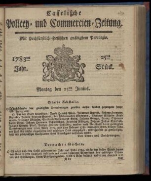 25tes Stueck, Montag den 23ten Junius. 1783