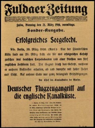 Erste Ausgabe vom Dienstag, den 21. März 1916.