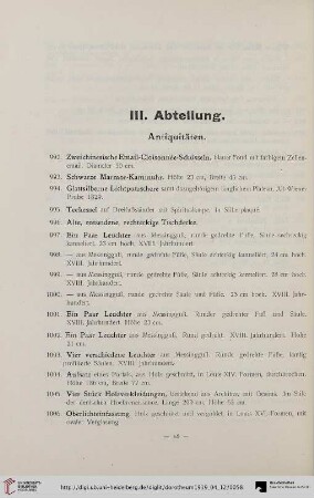 III. Abteilung: Antiquitäten (Nr. 922-1215)
