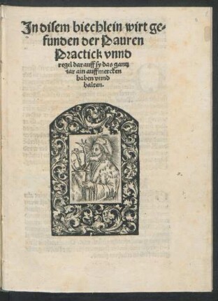 Jn disem biechlein wirt ge=||funden der Pauren || Practick vnnd || regel darauff sy das gantz || iar ain auffmercken || haben vnnd || halten.||