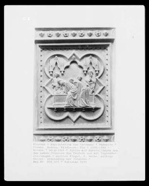 Tür — Zyklus mit Darstellungen aus dem Leben Johannes des Täufers und mit Tugenddarstellungen — rechter Flügel, 5. Reihe, rechtes Relief: Grablegung des Johannes