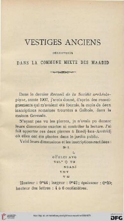 Sér. 4: Vestiges anciens découverts dans la commune mixte des Maadid