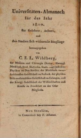 Jahrbuch der Universitäten Deutschlands. 1. 1810