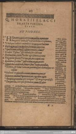 Q. Horatii Flacci De Arte Poetica Liber. Ad Pisones