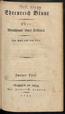 T. 2: Ehrenreich Blunt Oder Abentheuer eines Friseurs