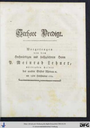 Sechste Predigt.