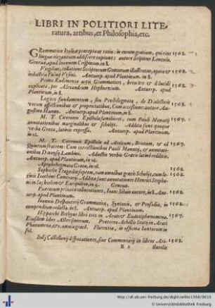 Libri In Politiori Literatura, artibus, et Philosophia, etc.