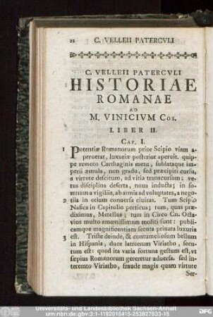 C. Velleii Paterculi Historiae Romanae Ad M. Vinicium Cos. Liber II.