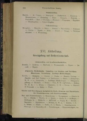 XVI. Abtheilung. Gesetzgebung und Rechtswissenschaften