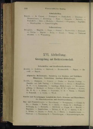 XVI. Abtheilung. Gesetzgebung und Rechtswissenschaften