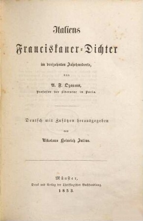 Italiens Franciskaner-Dichter im dreizehnten Jahrhunderte