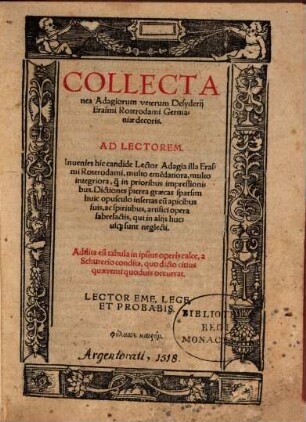 Collectanea Adagiorum veterum Desyderij Erasmi Roterodami Germaniae decoris