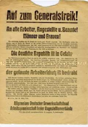 Aufruf des ADGB zum Generalstreik gegen den Kapp-Putsch