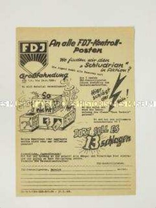 Hektografiertes Propagandaflugblatt aus dem Eisenhüttenkombinat Ost zur Materialeinsparung