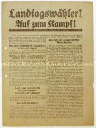 Aufruf der SPD zum Beitritt und zur preußischen Landtagswahl 1921