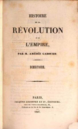 Histoire de la rèvolution et de l'empire, 5. Directoire