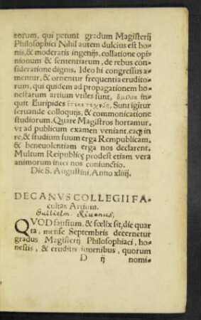 Decanus Collegii Facultas Artium.