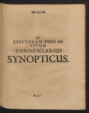 In Epistolam Pauli Ad Titum Commentarius Synopticus.