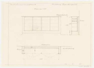 Rittberg Krankenhaus, Berlin-Lichterfelde Um- und Neubau: Fensternischenschrank: Grundriss, Ansicht, Schnitt 1:20