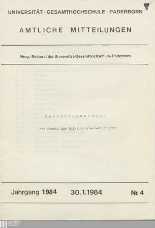 Geschäftsordnung des Senats der Universität-GH-Paderborn : 30.1.1984