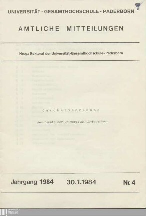 Geschäftsordnung des Senats der Universität-GH-Paderborn : 30.1.1984