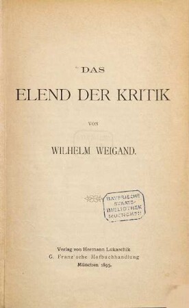 Das Elend der Kritik