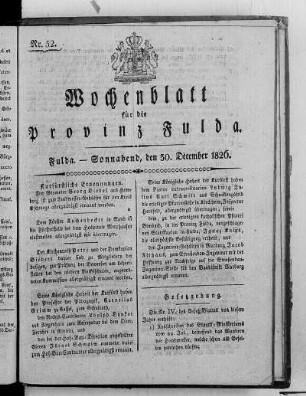 Nr. 52, Ausgabe vom 30. Dezember 1826
