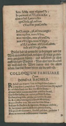 Colloquium Familiare Cum Domina Rachele.