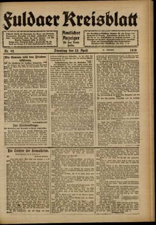 Ausgabe vom Dienstag, den 22. April 1919.
