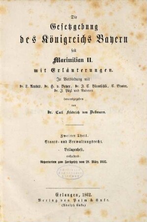 Die Gesetzgebung des Königreichs Bayern seit Maximilian II. : mit Erläuterungen. 2,[15], Beilagenheft : enthaltend: Repertorium zum Forstgesetz vom 28. März 1852