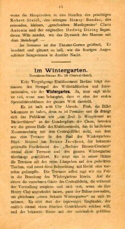 Im Wintergarten. Dorotheen-Strasse No. 18 (Central-Hotel).