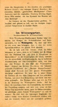 Im Wintergarten. Dorotheen-Strasse No. 18 (Central-Hotel).