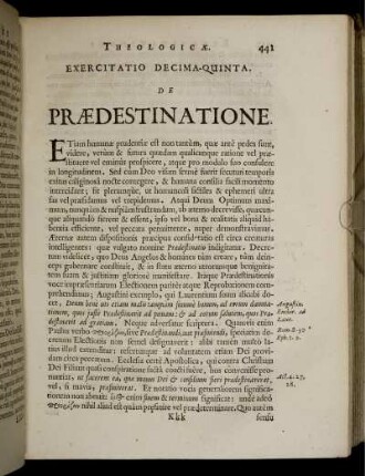 Exercitatio Decima-Quinta. De Praedestinatione.