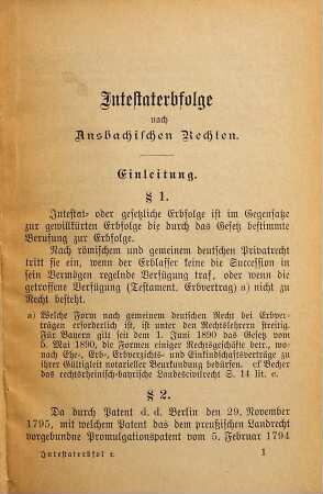 Die Intestaterbfolge nach den Provinzialrechten des ehemaligen Fürstenthums Ansbach