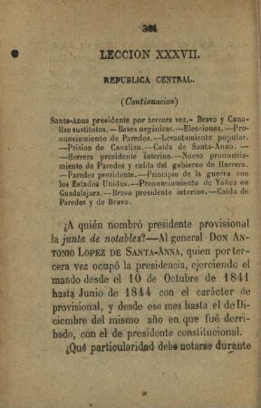 Leccion XXXVII. Republica Central. (Continuacion.)