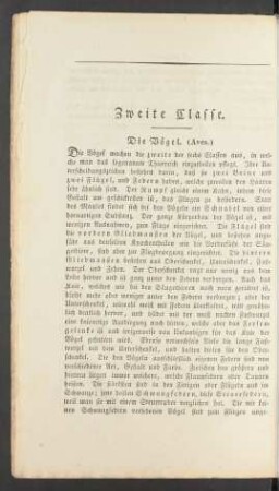 Zweite Classe. Die Vögel. (Aves.)