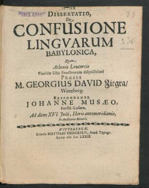 Dissertatio, De Confusione Linguarum Babylonica