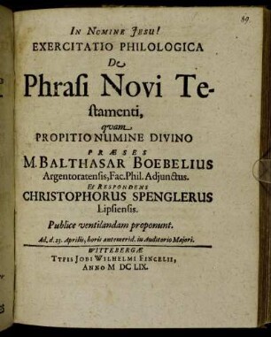 Exercitatio Philologica De Phrasi Novi Testamenti