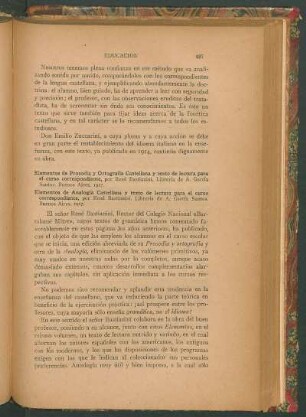 Elementos de Prosodia y Ortografía Castellana y texto de lectura para el curso correspondiente [y] Elementos de Analogía Castellana y texto de lectura para el curso correspondiente, por René Bastianini