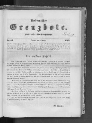 1862: Norddeutscher Grenzbote : politische Wochenschrift