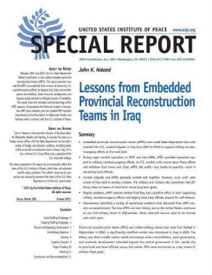 Lessons from embedded provincial reconstruction teams in Iraq