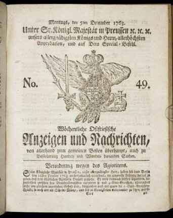 No. 49. Montags, den 5ten December 1763.