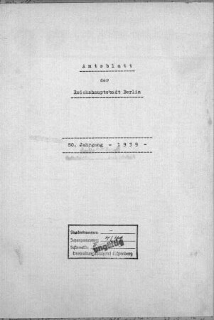 1939: Amtsblatt der Reichshauptstadt Berlin