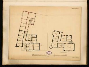 Rathaus, Bonn-Poppelsdorf Monatskonkurrenz Juli 1894: Grundriss Erdgeschoss, Obergeschoss 1:150; Maßstabsleiste