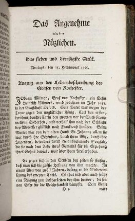 Das sieben und dreyßigste Stück. Montags, den 15. Herbstmonat, 1755.