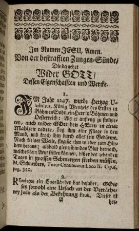 Im Namen Jesu, Amen. Von der bestrafften Zungen-Sünde/ ... - Bestraffte Zungen-Sünde Wider die H. Sacramenta.