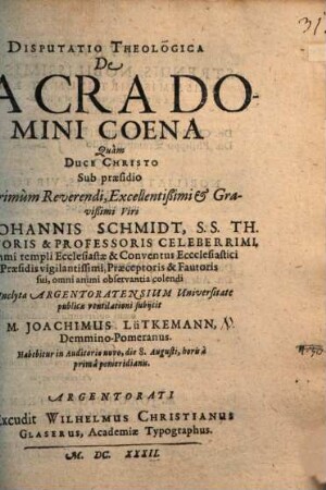 Disp. theol. de sacra Domini coena