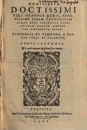 Homiliarum ... adversus quoscunque nostri temporis haereticos, super evangelia de tempore ..., tomus, 2.. A Pascha usque ad Adventum