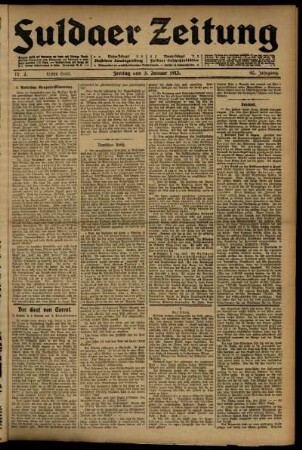 Erste Ausgabe vom Freitag, den 03. Januar 1913.