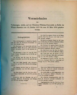 Verzeichnis der Vorlesungen. 1873/74, WH